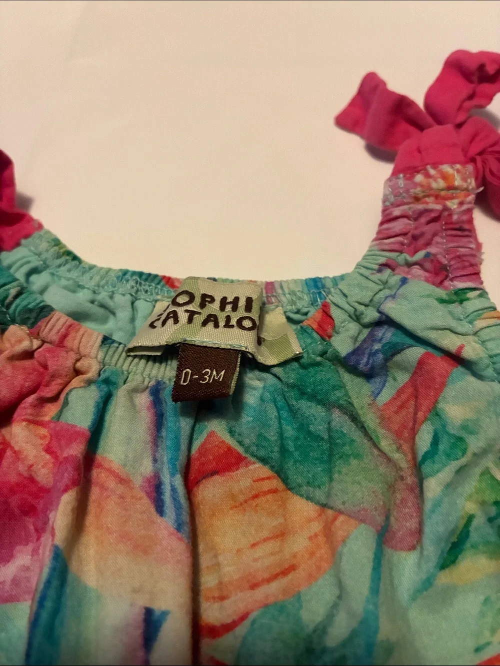 Floral Tie-Shoulder Baby One-Piece in Aqua and Pink